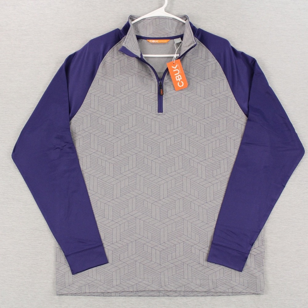 Cutter & Buck CBUK Pullover Mens L Gray Purple All-Star Printed 1/2 Zip NEW